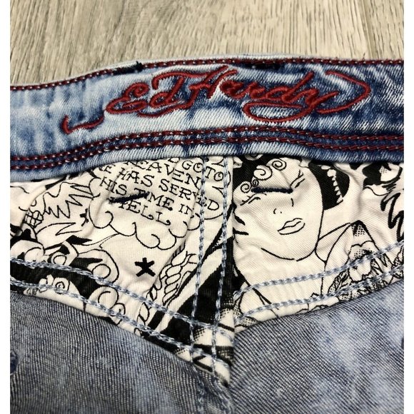 Ed Hardy Skinny Ripped Light Blue Wash Denim Jeans Mens 34W 27L - Picture 6 of 9